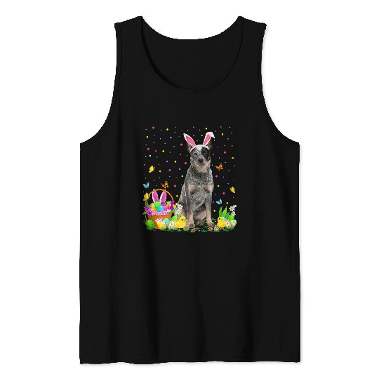 Funny Easter Egg Hunting Australian Cattle Dog Easter Sunday Tank Tops