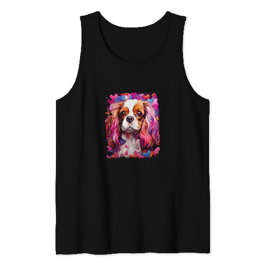 Cavalier Pet Pop Art Dog Cavalier King Charles Spaniel Valentines Day Tank Tops