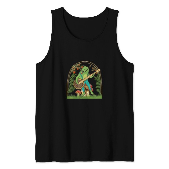 Funny Banjo Frog Cottagecore Aesthetic Frog Playing Banjo on Mushroom Cute 8 Tank Tops