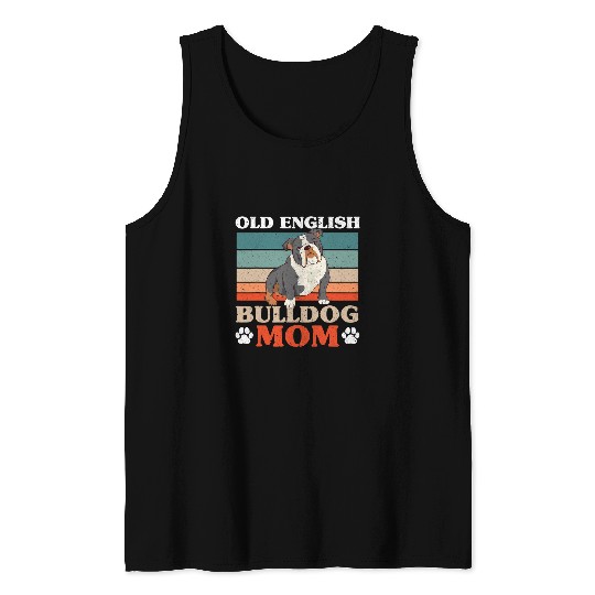 English Bulldog Pet Old English Bulldog Mom Retro Walking Dog Owner Tank Tops
