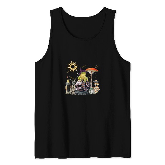 Funny Banjo Frog Cottagecore Aesthetic Frog Playing Banjo riding snail 8 Tank Tops
