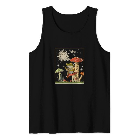 Funny Banjo Frog Cottagecore Aesthetic Frog Playing Banjo On Mushroom Cute 6 8 Tank Tops