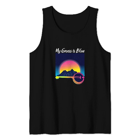 Funny Banjo My Grass Is Blue Mountains Banjo Player Music Tank Tops