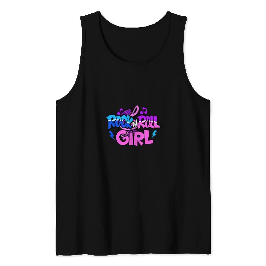 Funny Guitar Rock N Roll Girl For Women 80s Music Guitar Lover Tank Tops