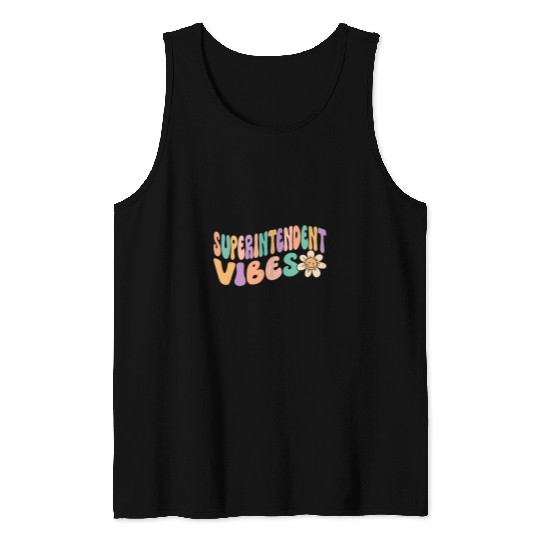 Retro Groovy School Superintendent Vibes Daisy Flower Tank Tops