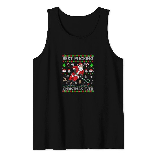 Sport Hockey bests Pucking Christmas Ever Ice Hockey Santa Ugly Sweater Tank Tops