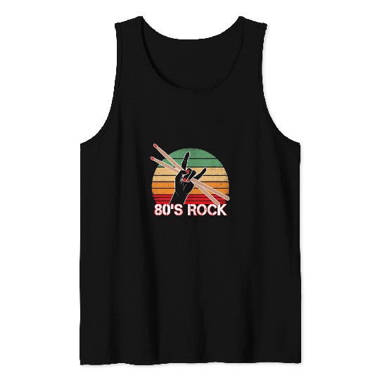 Funny Drummer Vintage Retro 80s Rock Band Drum Stick Gifts Drum Music Tank Tops