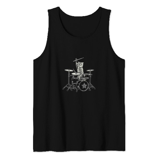 Funny Drummer Cat drummer animal drummer cat playing drums drum player Tank Tops