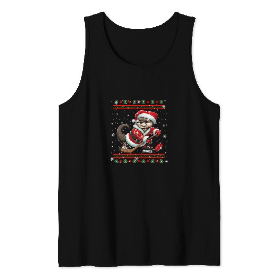 Sport Hockey Santa Otter Playing Hockey Christmas Sweater Player Lover Tank Tops