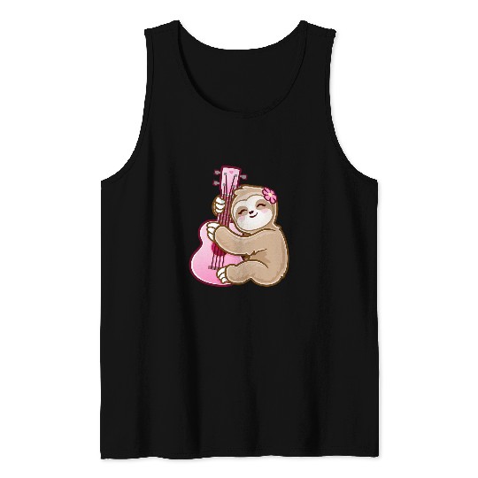 Funny Guitar Sloth Gift Guitarist Cute Girls Ukulele Uke Pink Guitar Kid Sloth Music Lover Guitarist Tank Tops