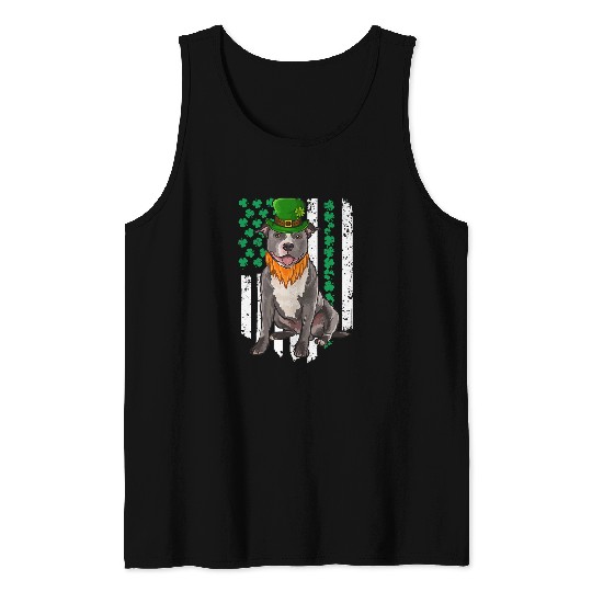 Bull Terrier Pet Stafford Bull Terrier St Patricks Day Irish American Flag Tank Tops