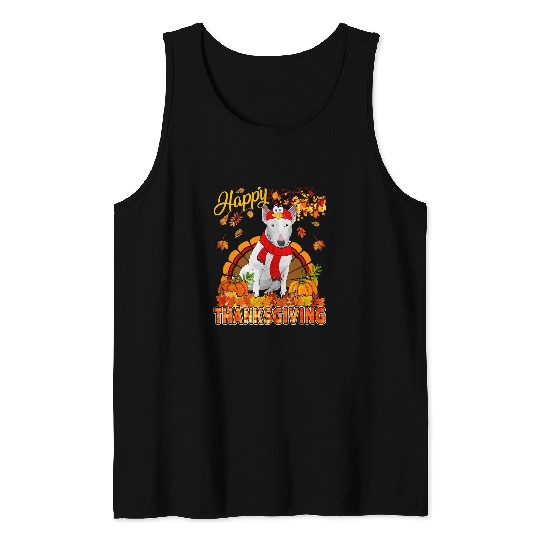 Bull Terrier Pet Thanksgiving Bull Terrier Wearing Turkey Costume Fall Leaves Tank Tops