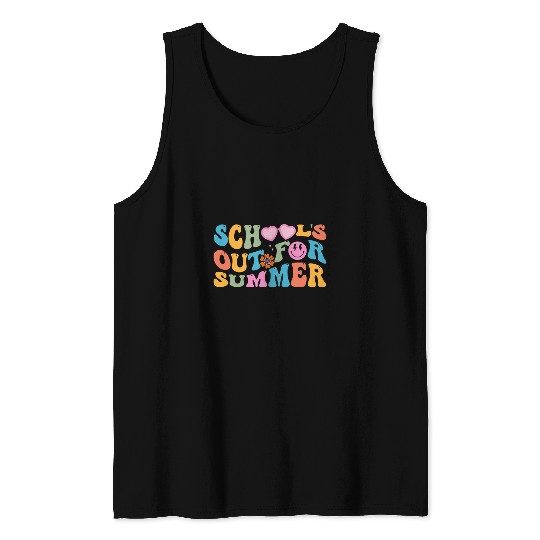 Retro Groovy Schools Out For Summer Women Kids Teacher 1 Tank Tops