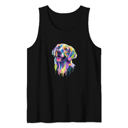 Golden Retriever Pet Face Watercolor Colorful Pop Art Tank Tops
