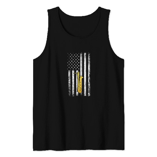 Funny Saxophone American Flag Patriotic Saxophonist Tank Tops