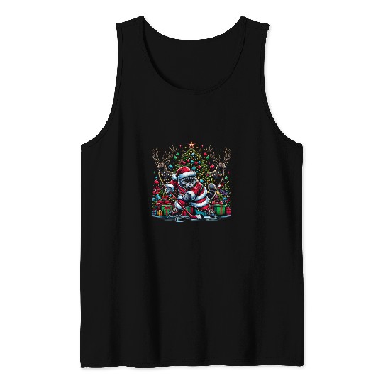 Sport Hockey Santa British Shorthair Cat Playing Hockey Tank Tops