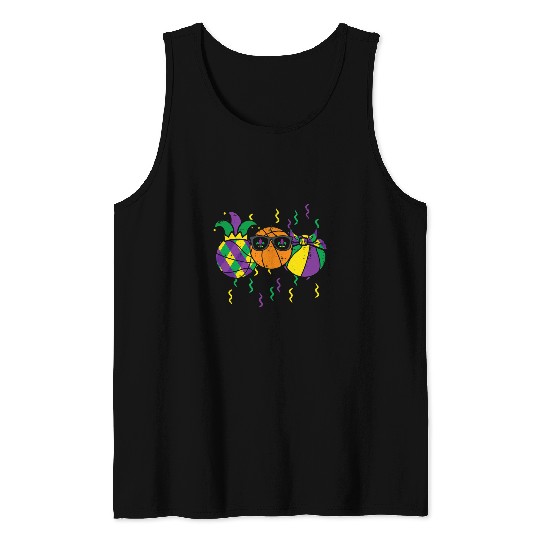 Funny Basketball Mardi Gras Basketball Funny Sports Boys Kids Toddlers Men Tank Tops