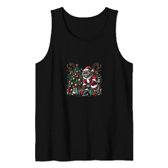 Sport Hockey Santa Exotic Shorthair Cat Playing Hockey Christmas Tank Tops