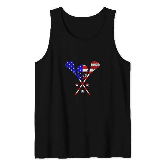 Sport Lacrosse Gift Patriotic Lacrosse USA Flag Lax Helmet Sticks 4th Of July Tank Tops