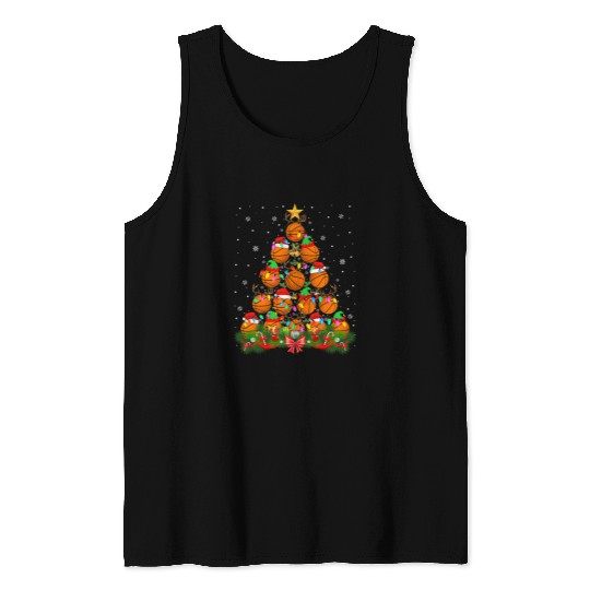 Funny Basketball Santa Elf Reindeer Basketball Christmas Tree xmass Lights Tank Tops