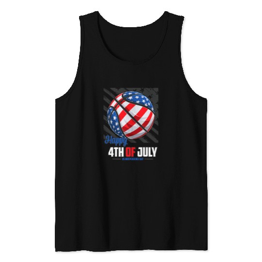 Funny Basketball Happy 4th of july american flag patriotic Basketball ball Tank Tops