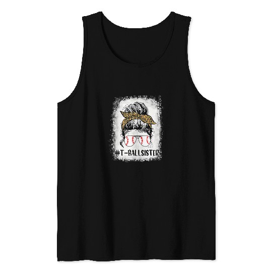 Sport Softball Bleached Tball Sister Life Messy Bun Leopard Print Softball Tank Tops