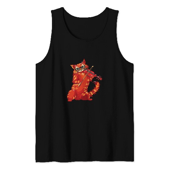 Funny Violin Musical Cat Playing Violin Orchestra Classical Music Concert Tank Tops