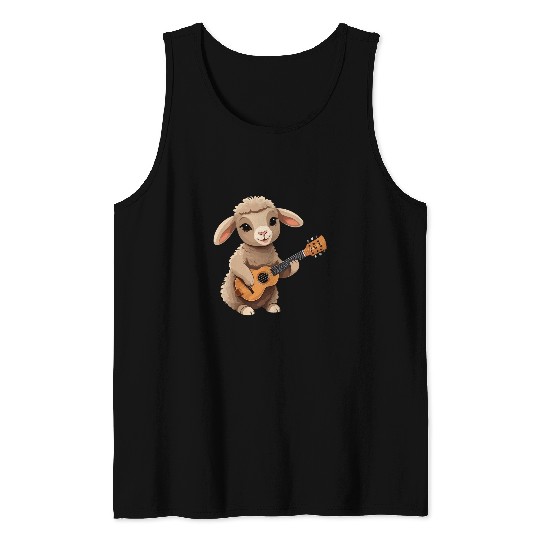Funny Guitar Lamb playing Mandolin Lamb Guitarist Tank Tops
