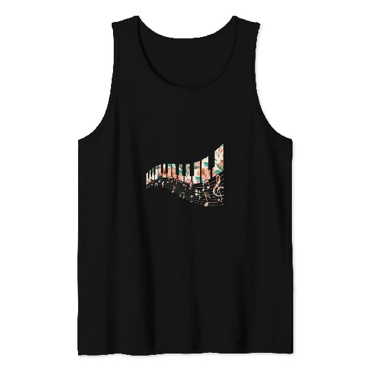 Funny Piano Key Flower Keyboard Player Floral Music Teacher Tank Tops