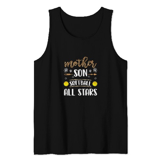 Sport Softball Mother Son Softball All Stars Leopard Mom and Boy Support Tank Tops