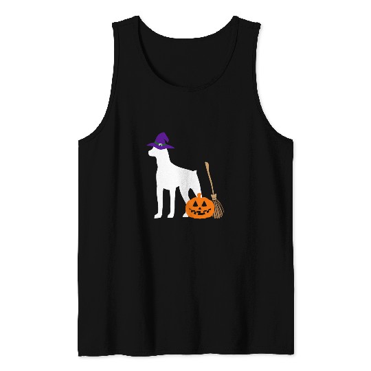 Miniature Pinscher Pet Halloween Dog Wearing Witch Hat Tank Tops