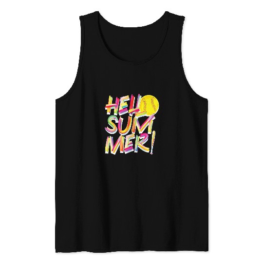Softball Gift Hello Summer Fastpitch SlowPitch Tank Tops