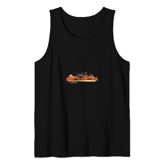 Sport Baseball San Francisco Baseball Bat Paint Splat City Skyline Fan Tank Tops