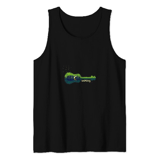 Funny Guitar Camping Camp Unplug Acoustic Guitar Forest Outdpor Camping Apparel Camper Tank Tops
