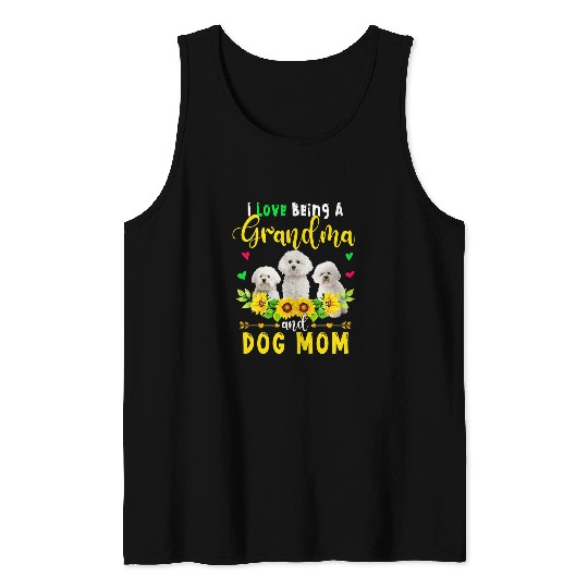 Bichon Pet Frise I Love Being A Grandma And Dog Mom Bichon Frise Sunflowers Tank Tops