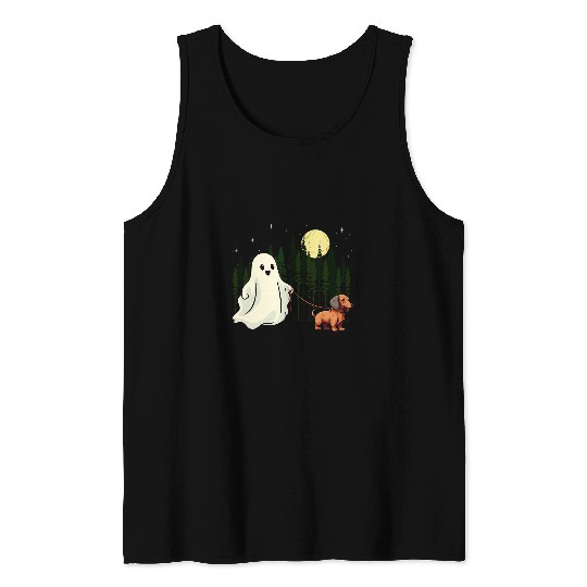 Dachshund Pet Walking ghosts Halloween Funny Kids Costume Tank Tops
