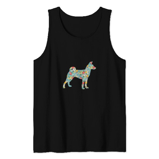 Basenji Pet Dog Basenji Flower Silhouette Floral Tank Tops