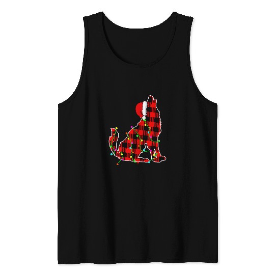 Coyote Mammal Christmas Lights Pajama Red Plaid Coyote Animals Lover Tank Tops