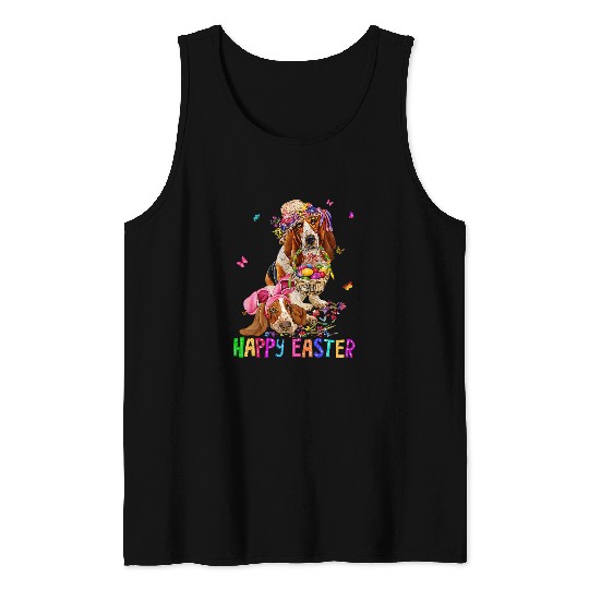 Basset Hound Pet Bunny Easter Costume Rabbit Happy Easter Tank Tops