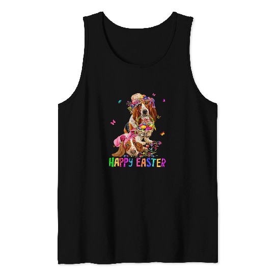Basset Hound Pet Bunny Easter Costume Rabbit Happy Easter Tank Tops