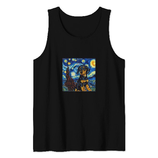 Dachshund Pet Van Gogh Starry Night Tank Tops