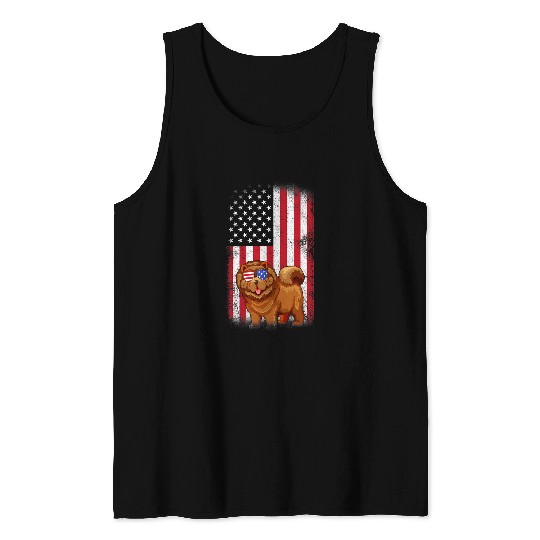 Chow Chow Pet USA Flag Boys Girls Men Women Fourth Of July Tank Tops