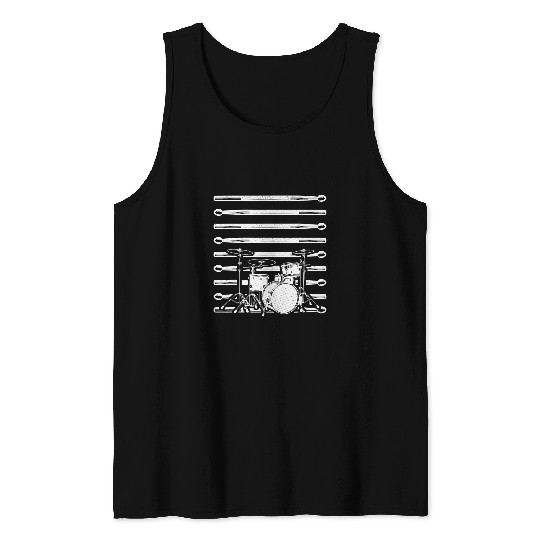 Funny Drummer Retro Graphic Drumset Drumming Musician Rock Band Tank Tops