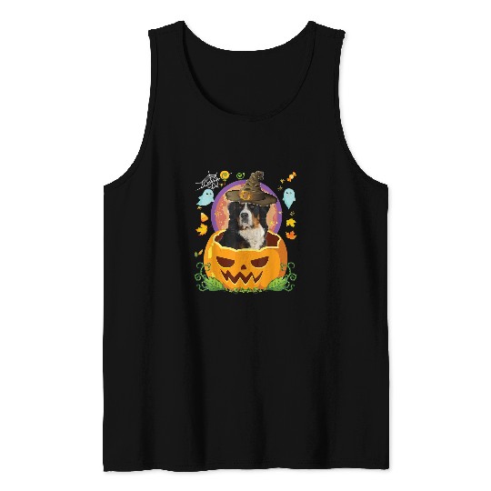 Bernese Mountain Pet Happy Halloween Pumpkin Bernese Mountain Dog Witch Cute Hat 107 Tank Tops