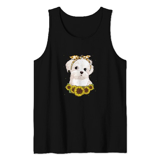 Maltese Pet Girls Women Mom Maltese Dog Sunflower Puppy Mothers Day Tank Tops
