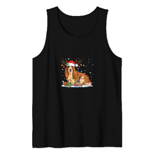 Basset Hound Pet Christmas Lights Pajama xmass Santa hat Dogs Tank Tops