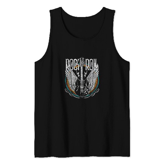 Funny Guitar vintages Retro 80s Rock Roll Music Guitar Wings 8 Guitarist Tank Tops
