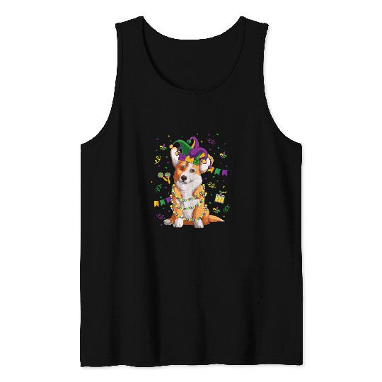 Corgi Pet Dog Lover Cute Mardi Gras Carnival Jester Tank Tops