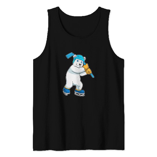 Sport Hockey Funny Bear Polar bear Ice hockey Ice hockey stick Sports Cute Bears Tank Tops