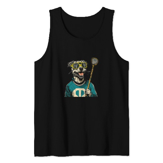 Sport Lacrosse Gift vintages Retro Dog Playing Lacrosse Lax Stick Puppy Lover 9 7 Tank Tops